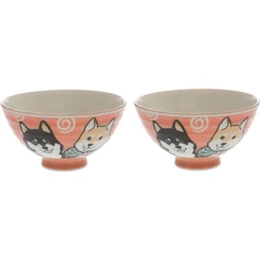 Imagem de Conjunto de tigelas de arroz de cerâmica japonesa Shiba Dog Blue 12 cm de diâmetro Mino Ware Chawan conjunto de 2 tigelas do Japão (vermelho)