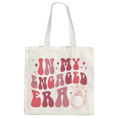Imagem de OTOUO Bolsa de lona In My Engaged Era - Bolsa de ombro de lona de noivado rosa para noiva, presente de noivado para ela, Vermelho 01, One Size