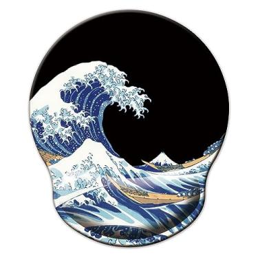 Imagem de Mouse pad com suporte de pulso, mouse pad ergonômico com almofada de descanso de pulso de espuma de memória, base de borracha antiderrapante mouse pad para jogos em casa, escritório, computador, laptop, ondas do mar