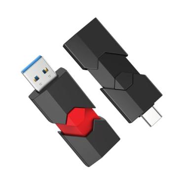 Imagem de RAOYI Pacote com 2 unidades flash drive USB C de 128 GB 2 em 1 tipo C + pen drive USB 3.0 Dual OTG retrátil tipo-C pen drive USB-C para iPhone 17/16/15 iPad Android Smartphone Tablet PC (preto