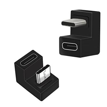Imagem de Seminer Adaptador USB C 180 graus angular (pacote com 2), adaptador USB C 3.1 macho para fêmea, adaptador angular tipo C, conector de transferência de dados compatível com MacBook, tablet USB-C,