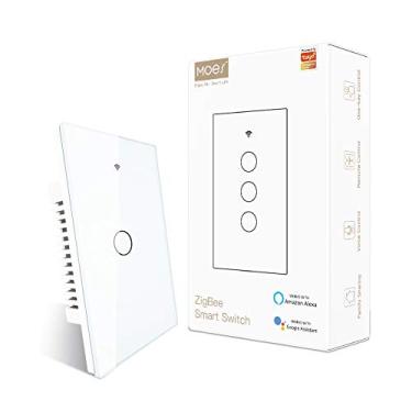 Imagem de MOES Interruptor de luz de parede ZigBee Smart Touch, requer cubo Tuya ZigBee 3.0, sem fio neutro/fiação N+L, sem capacitor, controle remoto Smart Life Tuya 2/3 vias, funciona com Alexa Google Home, 2MQTT, 1 gangue branco