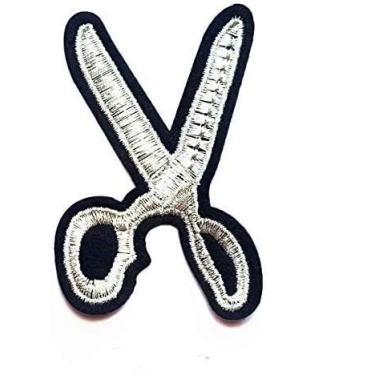 Imagem de Tesoura prateada para cortar artesanato bordado desenho animado infantil patch bolsa de roupas camiseta jeans motociclista crachá aplique ferro/costurar no remendo