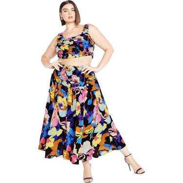 Imagem de CITY CHIC Conjunto de blusa e saia plus size, conjunto com estampa Alicia, Paradise Pop, 48