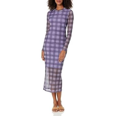 Imagem de HUGO Vestido feminino de malha de manga comprida e gola redonda, Xadrez violeta, M