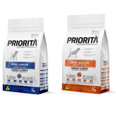 Imagem de Kit Ração p/ Cachorro Priorità Adultos + Filhotes 1kg sabor Frango e A
