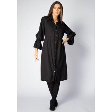 Imagem de Vestido Curto Curió Viscose Manga Longa Preto - Amazonia Vital