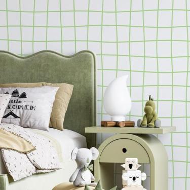 Imagem de Papel de Parede Adesivo Infantil Xadrez Quadriculado Verde 10m - Leliz