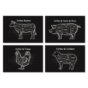 Imagem de Placas Decorativas Churrasco Cortes Brasileiros Kit 4un 20x30cm - Quar
