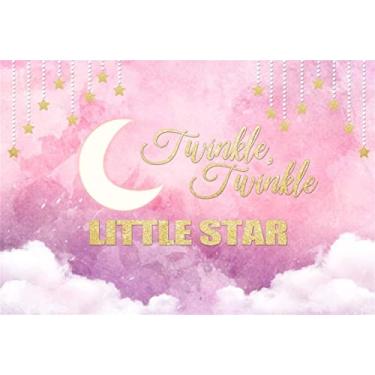 Imagem de AOFOTO Papel de parede para bebês meninas pequenas de 7 x 5 pés Twinkle Twinkle Little Star Background Sweet Crescent Moon Clouds Decoração de festa de aniversário Fotografia pano de fundo banner de foto para recém-nascido Estúdio Acessórios para Bebê Menina Bebê Menina criança Retrato