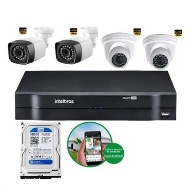 Imagem de Kit 4 Câmeras De Segurança Residencial Full HD 2MP Dvr Intelbras mhdx 