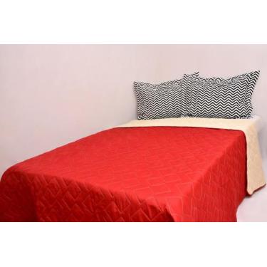 Imagem de Cobre Leito Queen 3 Peças Microfibra Dupla Face Chevron Vermelho - THA