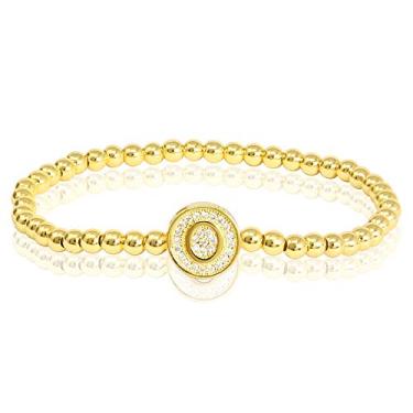 Imagem de by you Pulseiras femininas com inicial de 26 letras, berloque redondo, aço inoxidável, ouro, prata, contas, Small, Strass, Strass