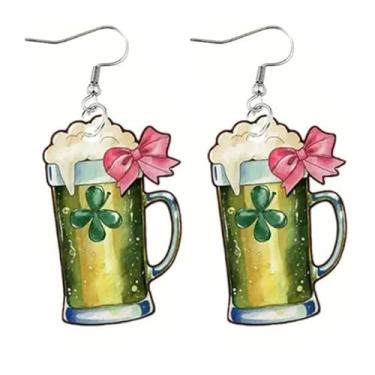 Imagem de Eioi & Lmnm Brincos femininos pendentes de acrílico para o Dia de São Patrício, chapéu de duende, gnomo, caneca de cerveja, brincos pendentes de trevo verde irlandês, joias festivas, One Size,