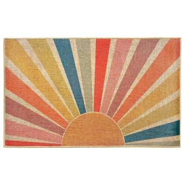 Imagem de MOSITU Tapete de entrada para ambientes externos, estilo boho, arco-íris, luz do sol, tapete para porta frontal e traseira, piso interno, externo, antiderrapante, varanda, corredor, decoração de casa