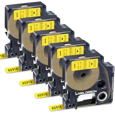Imagem de Label Orison - Fita de etiqueta padrão D1 40918 S0720730 preto sobre amarelo 9 mm x 7 m, compatível com LabelManager 160 280 260P 210D 280,5 cartuchos
