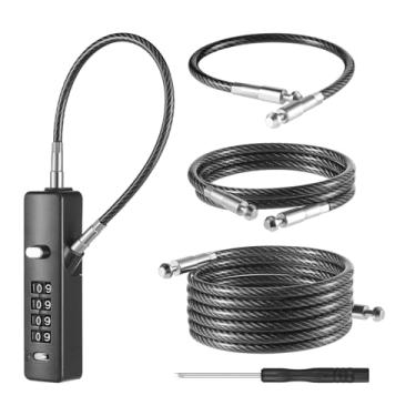 Imagem de Cadeado de cabo com combinação, cabo de aço, cadeado de combinação de bicicleta reinicializável de 4 dígitos com corda de aço de 3 comprimentos diferentes substituíveis, trava de bagagem (cinza, 1
