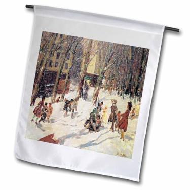 Imagem de 3dRose Winter High Bridge Park por George LUKS, crianças brincando na neve - bandeira de jardim, 30,48 x 45,72 cm