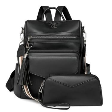 Imagem de Bolsa feminina Sursee Fashion de couro PU, bolsa de ombro feminina, bolsa de viagem, Preto, Medium, Mochila feminina moderna