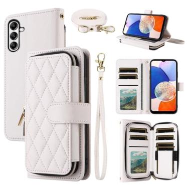 Imagem de Dswteny Argyle Capa carteira para Samsung Galaxy A05s/A05 com alça de pulso, alça de ombro, bolsa com zíper, suporte para cartão de crédito, acessórios para celular Ao5s Ao5 A 05s 05 mulheres meninas