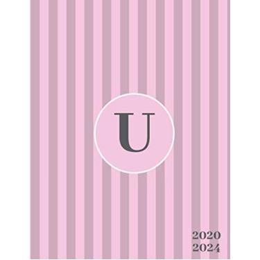 Imagem de 2020-2024: Initial Monogram Letter U Five 2020-2024 Five Year Planner 60 Months Calendar View. Classic 5 Year Calendar, Organizer, Agenda, Gratitude Journal and Notebook - Pink & Gray Stripe