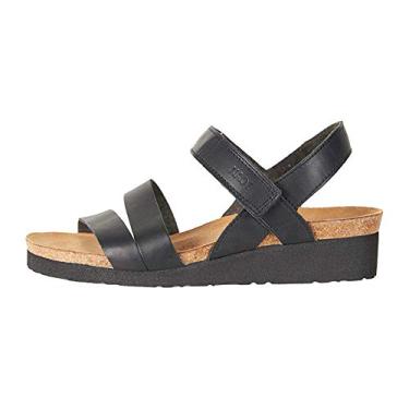 Imagem de NAOT Sandálias femininas Kayla – Design de 3 tiras com alça traseira, palmilha de cortiça e látex – suporte de arco – Sandálias confortáveis para viagens para usar o dia todo, Preto, 6-6.5 Wide