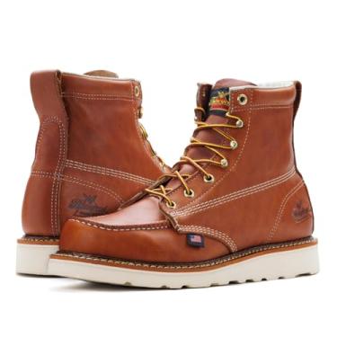 Imagem de Thorogood Botas masculinas de aço American Heritage 15,24 cm - couro de flor integral com bico Moc, sola de cunha antiderrapante e palmilha confortável; Classificação EH, Tabaco curtido a óleo, 11.5 Wide
