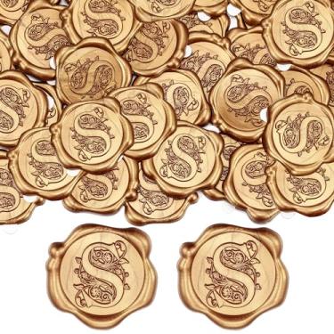 Imagem de Yoption 100Pcs Antique Gold Letter S Adesivos de Selo de Cera, Adesivos de Selo de Cera de Alfabeto Inicial Regal Adesivos de Selo de Envelope para Festa de Casamento Aniversário Natal (S)