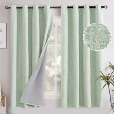 Imagem de YoungsTex Cortinas blecaute boho de linho verde sálvia 153 cm de comprimento para quarto, cortinas com isolamento térmico com ilhós, decoração de mola de privacidade para sala de estar, 2 painéis, 132