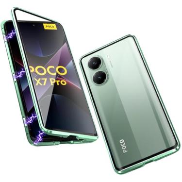 Imagem de QUIETIP Capa compatível com Poco X7 Pro e Redmi Turbo 4 5G, moldura de metal magnética dupla face, capa de vidro temperado transparente, verde