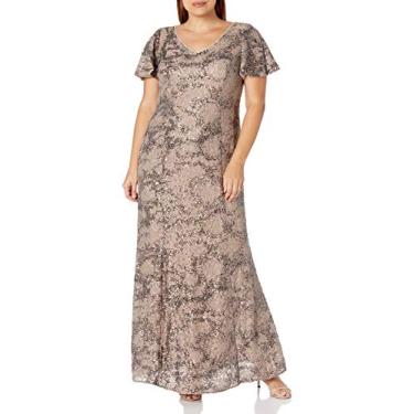 Imagem de Alex Evenings Vestido feminino longo evasê renda renda gola V mãe da noiva vestido formal evento com mangas curtas, Taupe Plus, 54