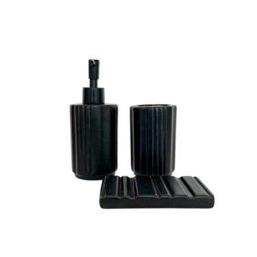 Imagem de Kit Banheiro 3 Peças de Cerâmica Porta Sabonete Liquido Saboneteira Po