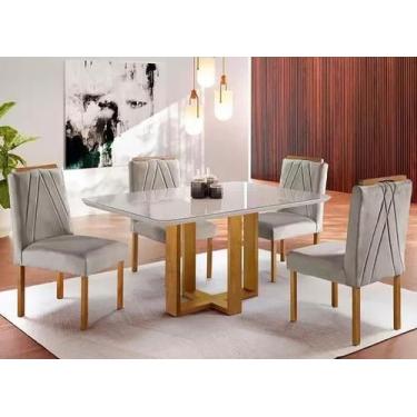 Imagem de Mesa de Jantar Lisy Tampo MDF e Vidro Off 120X80 com 4 Cadeiras de Mad