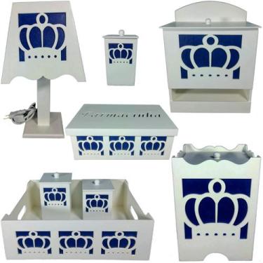 Imagem de kit higiene bebe mdf decorado 8pçs - COROA AZUL MARINHO - Flores para 