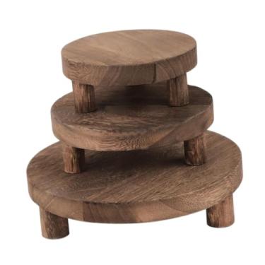 Imagem de Generic 3pcs redondo o pedestal de madeira stand small plantador bandeja de bandeja multiuso rústica stand para vasos decorativos , Marrom Escuro