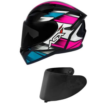 Imagem de Capacete ASX City Start Preto e Rosa Mais Viseira Fumê