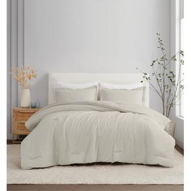 Imagem de Brooklyn Loom Conjunto de edredom de linho natural casal/queen com 3 peças, tema de cor sólida, certificado Oeko-TEX Confidence