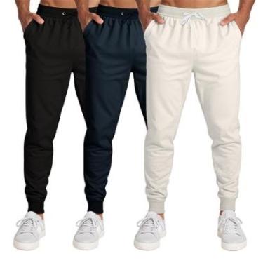 Imagem de Calça Masculina Moletom Flanelada Slim Bolsos Algodão Kit 3-Masculino