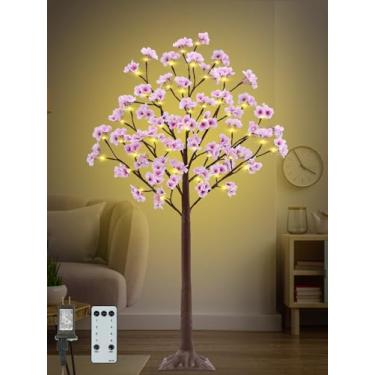 Imagem de TiYiViRi Árvore De Cerejeira De 4 Pés Com 56 Luzes Led, 168 Flores Rosa Exuberantes, Árvore De Cerejeira Iluminada Artificialmente Com Controle Remoto De 8 Modos, Temporizador Para Festa De Casament