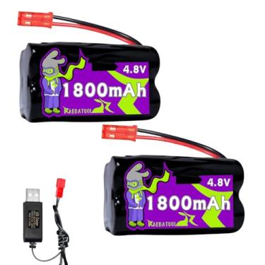 Imagem de Raebatuol 4,8 V 1800 mAh Ni-Cd 2 + 2 Bateria recarregável afiada quadrada com plugue JST (vermelho), apto para carro de brinquedo, barco, avião, sharver, etc. com carregador (4*AA)