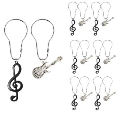 Imagem de 12 peças ganchos de cortina de chuveiro música ganchos de cortina de chuveiro à prova de ferrugem anéis de cortina de chuveiro violão ganchos de cortina de chuveiro elegante música tema decoração de