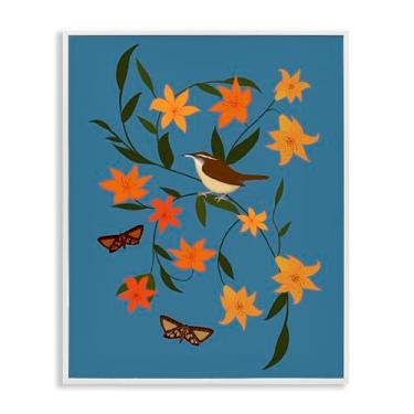 Imagem de Stupell Industries Sparrow on Lily Bunches Design de parede giclée emoldurado branco por Michelle Ingari Designs, 11 x 14