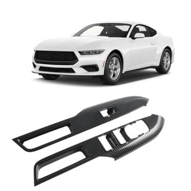 Imagem de Luyhok Tampa do painel do botão de elevação de vidro da janela da porta do carro apto para Ford mustang 2024 acessórios de carbono moldura de interruptor de elevação de vidro ABS (painel de elevação