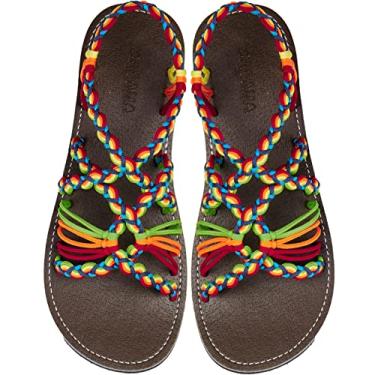 Imagem de Capana Sandálias rasas femininas tecidas - com tiras trançadas, sandálias de praia para mulheres elegantes de verão, sandálias boêmia de corda, sapatos femininos casuais de primavera, sapatilhas boho