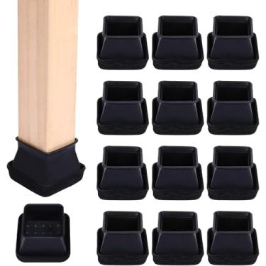 Imagem de Ezprotekt Pacote com 24 protetores de piso para pernas de cadeira com almofadas de feltro espessas, almofadas de silicone para móveis, pés de mesa, proteção de piso, ajuste para pés de móveis de 30 mm a 40 mm, quadrado preto