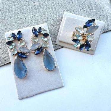 Imagem de Kit Anel e Brinco Tons de Azul Amanda - Mania de Mulher - Fabricação P