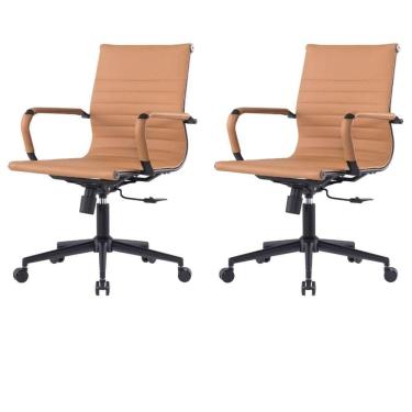Imagem de Kit 2 Cadeiras Escritório Manhattan Black Esteirinha Diretor Fratini Pu Caramelo Base Rodízio Preto