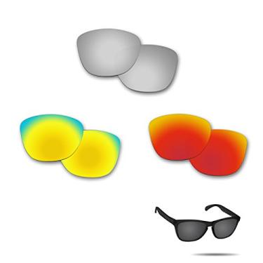Imagem de Fiskr Lentes polarizadas de substituição para óculos de sol Oakley Frogskins (OO9013) com revestimento antiarranhões, água salgada e antipoeira (prata metálica e vermelho fogo e ouro 24 quilates)