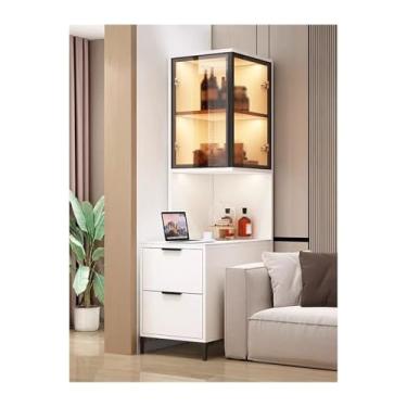 Imagem de Armário lateral de sofá Sofá mesa lateral ardósia sofá aparador armário lateral pull-out armário fenda estante canto luz de armazenamento luxo Armário de armazenamento(40x80x170cm,Left)