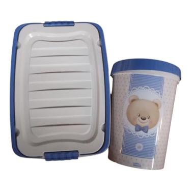 Imagem de Lixeira do Bebê Plasútil e Organizador Grande Azul e Bege